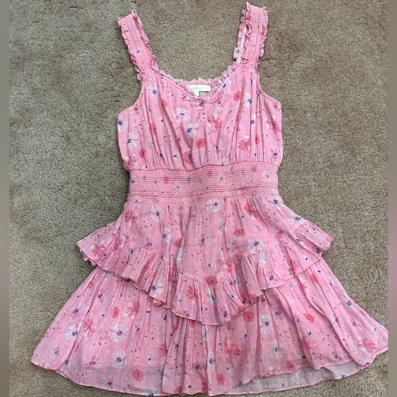 LoveShackFancy Pink Floral Sleeveless Norelli Ruffled Mini Dress - Picture 3 of 5